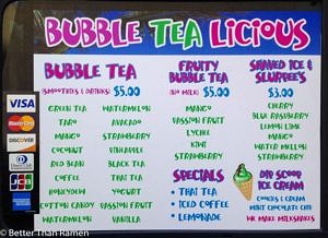 Bubble Tea food truck menu