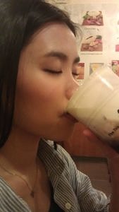 Drinking Mustache Milk Tea