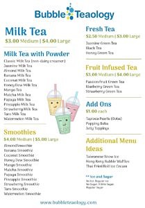 sample bubble tea menu