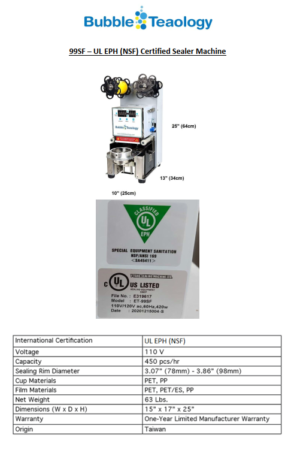 UL EPH NSF Sealer Machine Spec Sheet